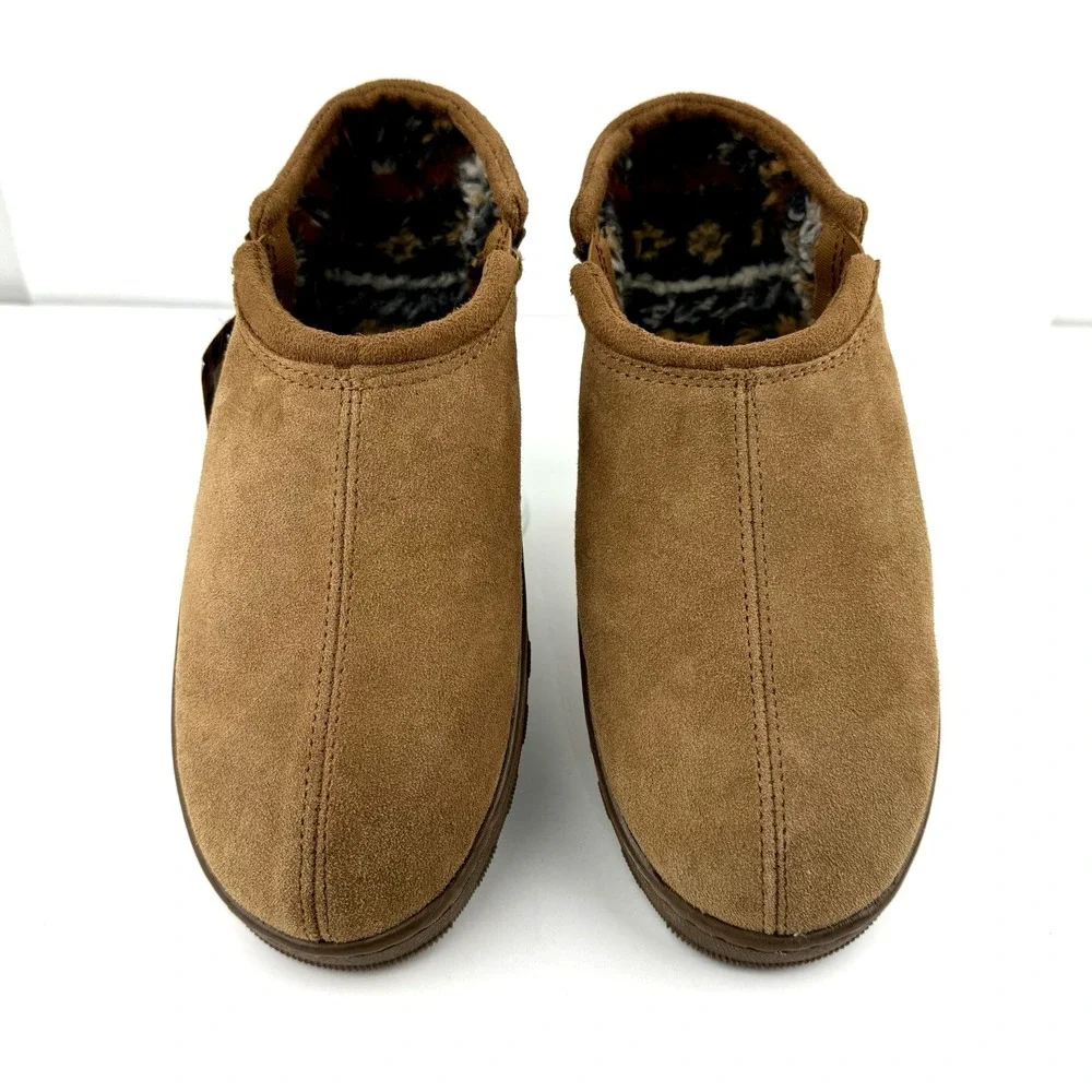 New Muk Luks Slipper Slide Shoe Mens US 11 Tan Suede Leather Plush Fleece Lined